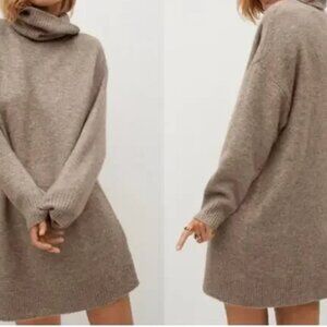 Mango sweater dress tan acrylic wool turtleneck, Size S